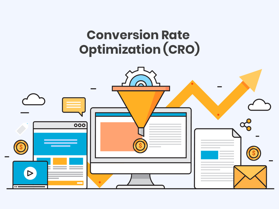 Conversion funnel showing user journey from visitor to customer with stages like awareness, interest, decision, and action.