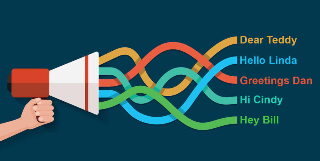 mage showing a marketer targeting different customer segments with personalized messages."